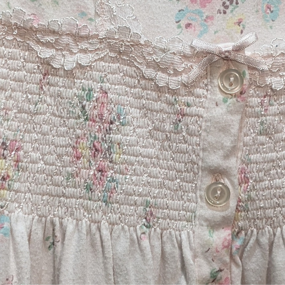 Miss Elaine Floral Nightgown Pink Smocked Lace Trim Flutter Sleeve Sleepwear S - Picture 9 of 12